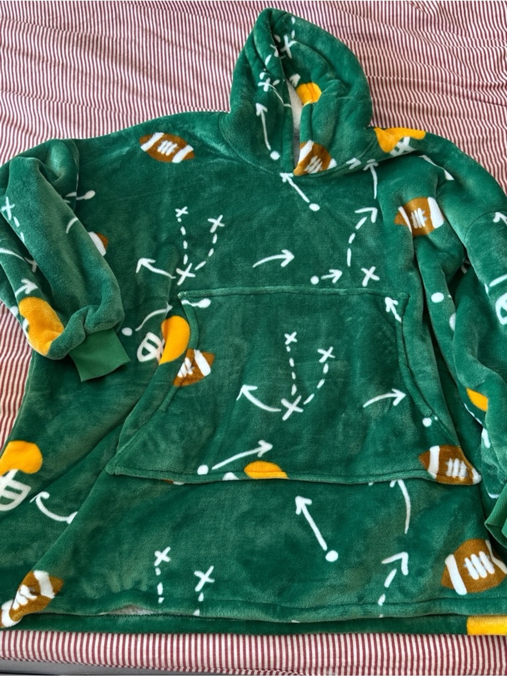 Green Football Playbook Plush Hoodie Blanket
